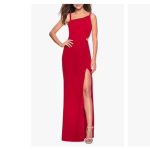 La Femme High Slit Strappy Back Gown in Red Size 0